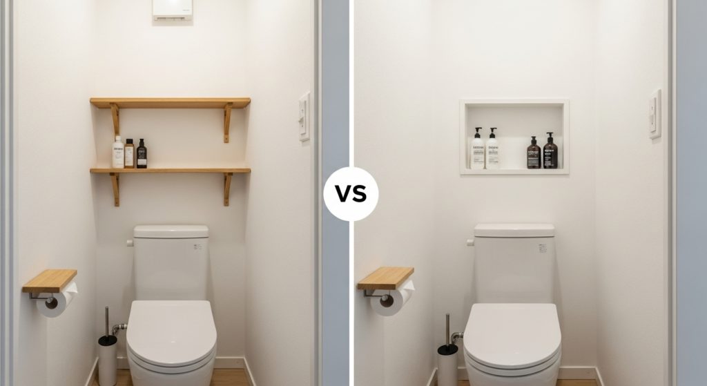 狭いトイレを広く見せる裏技！壁に作る「隠れ収納スペース」
